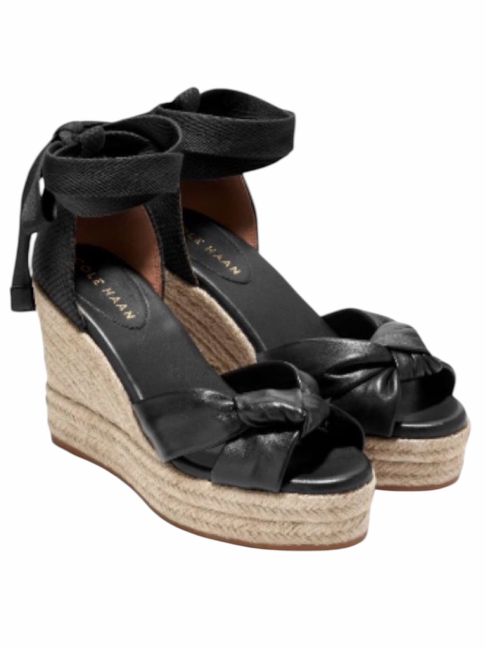 Cole Haan Women's 9 Cloudfeel Hampton Wedge Sandals Black Leather